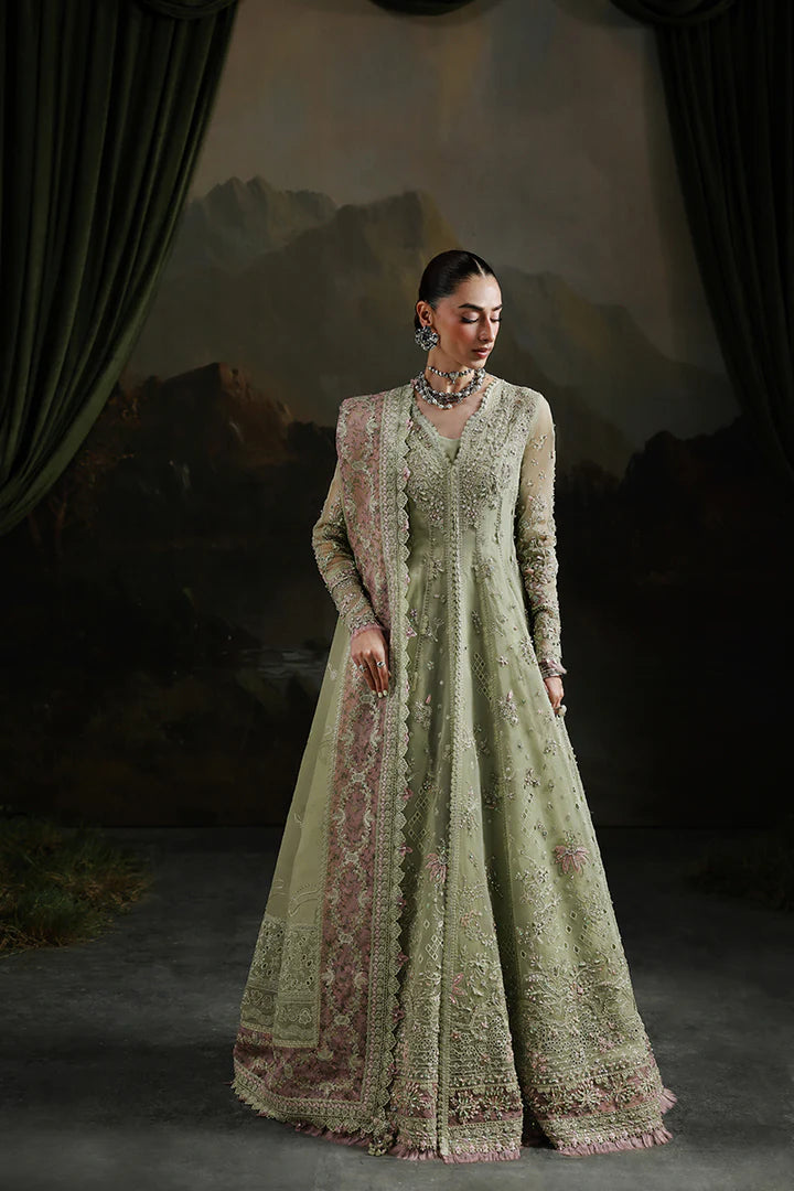 Qalamkar MF-02 Sage Aura stitched Pakistani formal angrakha outfit