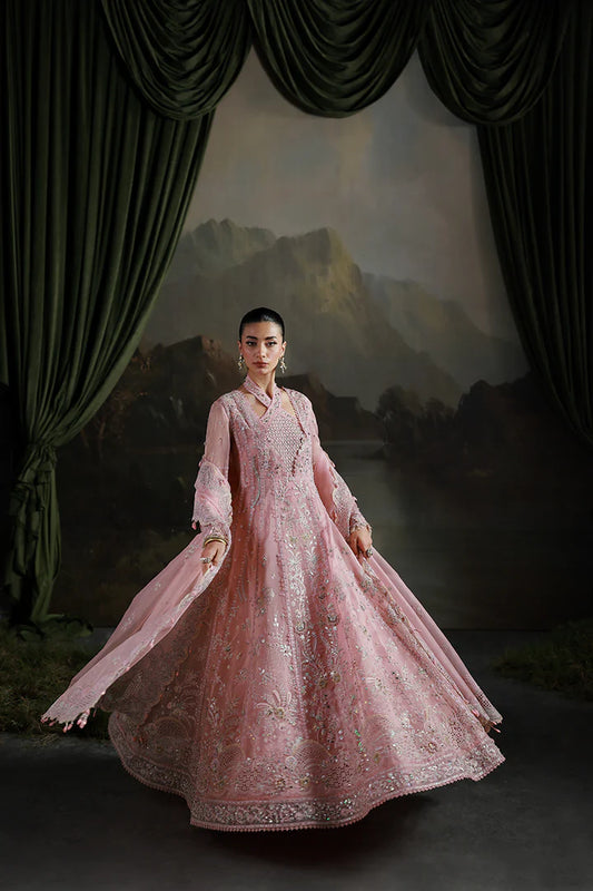 MF-03 Blush Reverie Qalamkar embroidered Pishwas with lehenga online