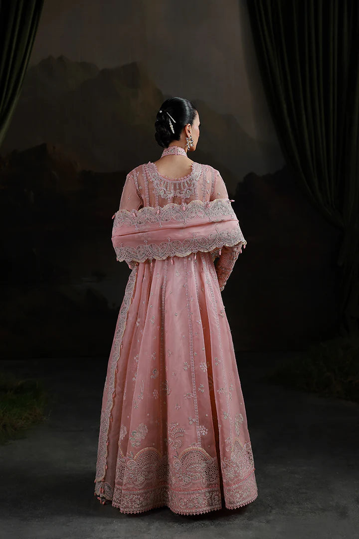 MF-03 Blush Reverie Qalamkar embroidered Pishwas with lehenga online