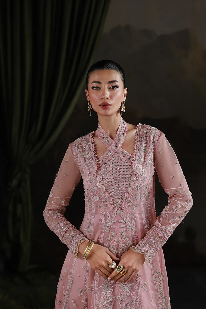 MF-03 Blush Reverie Qalamkar embroidered Pishwas with lehenga online