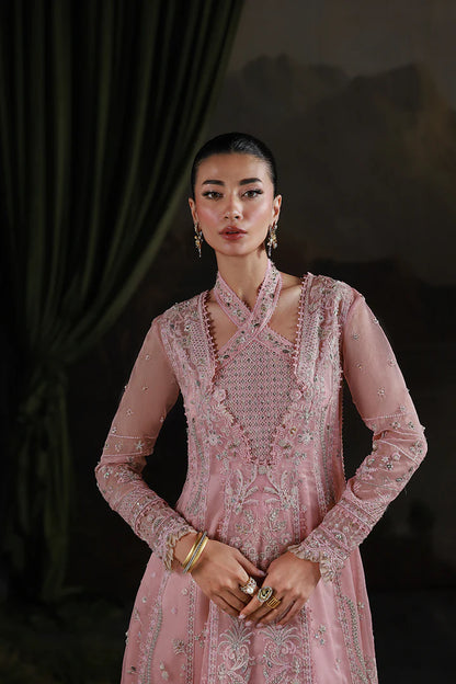 MF-03 Blush Reverie Qalamkar embroidered Pishwas with lehenga online