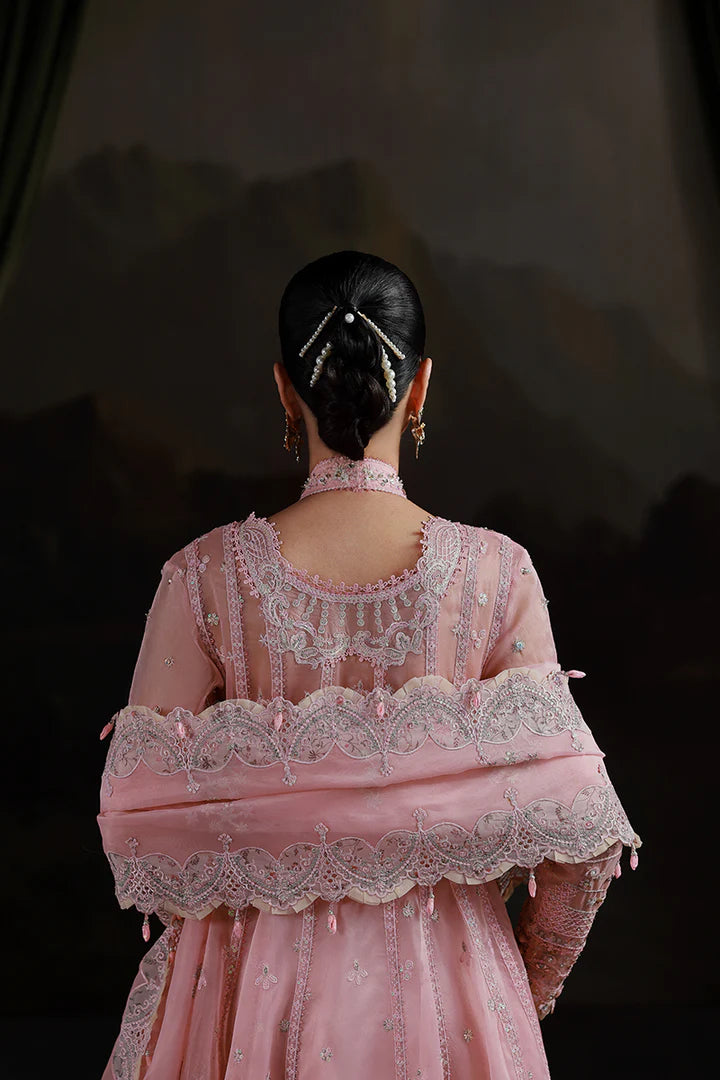 MF-03 Blush Reverie Qalamkar embroidered Pishwas with lehenga online