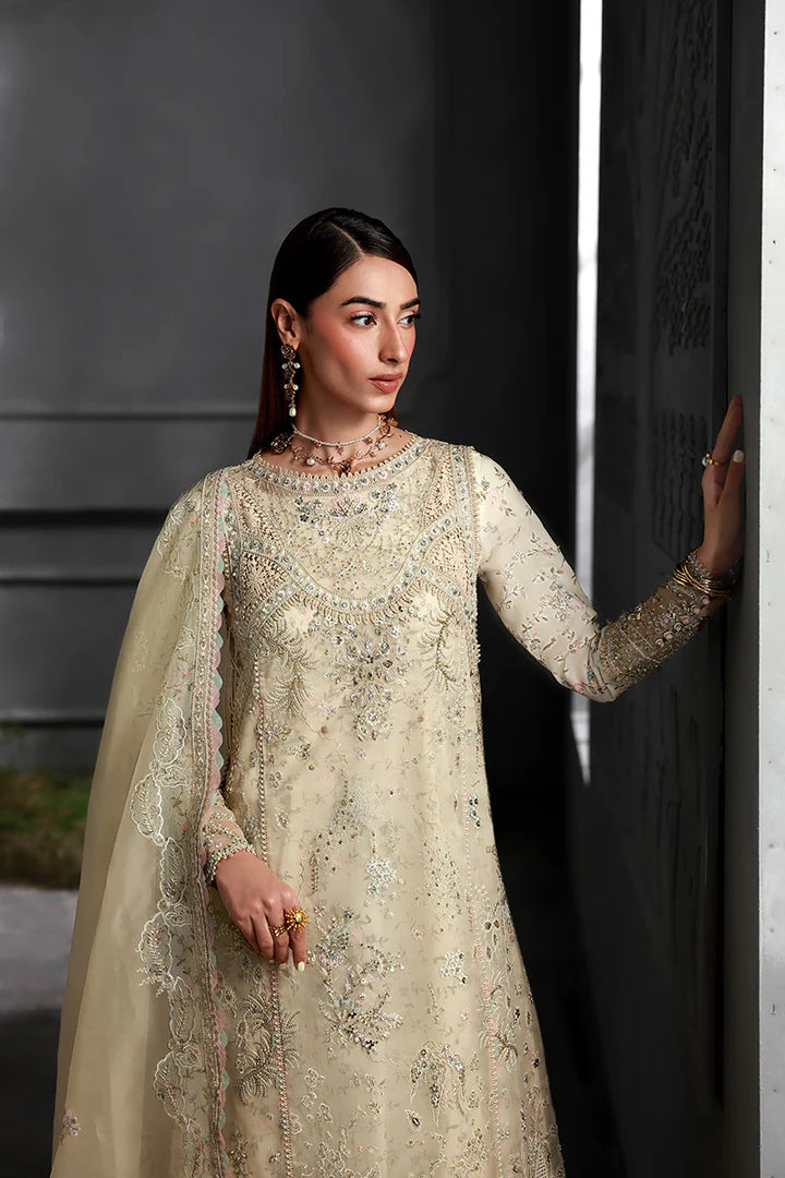 MF-04 Ivory Grace stitched Pakistani organza suit for bridal and party wear