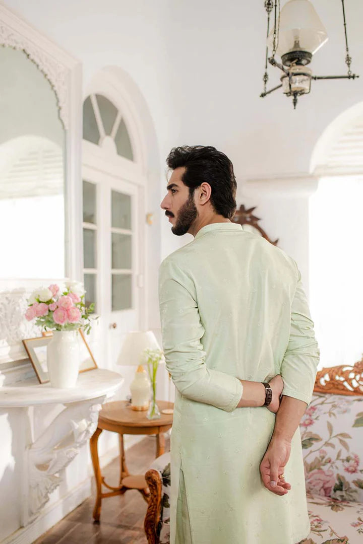 MP-01- Elegant Pistachio Kurta Tailored In Premium Raw Silk