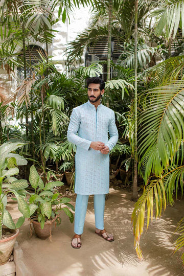MP-03- Sophisticated Ice Blue Kurta Set Tailored For Stylish Men