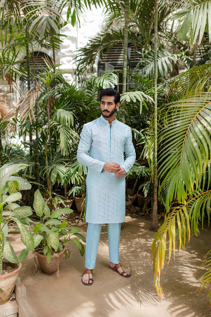 MP-03- Sophisticated Ice Blue Kurta Set Tailored For Stylish Men