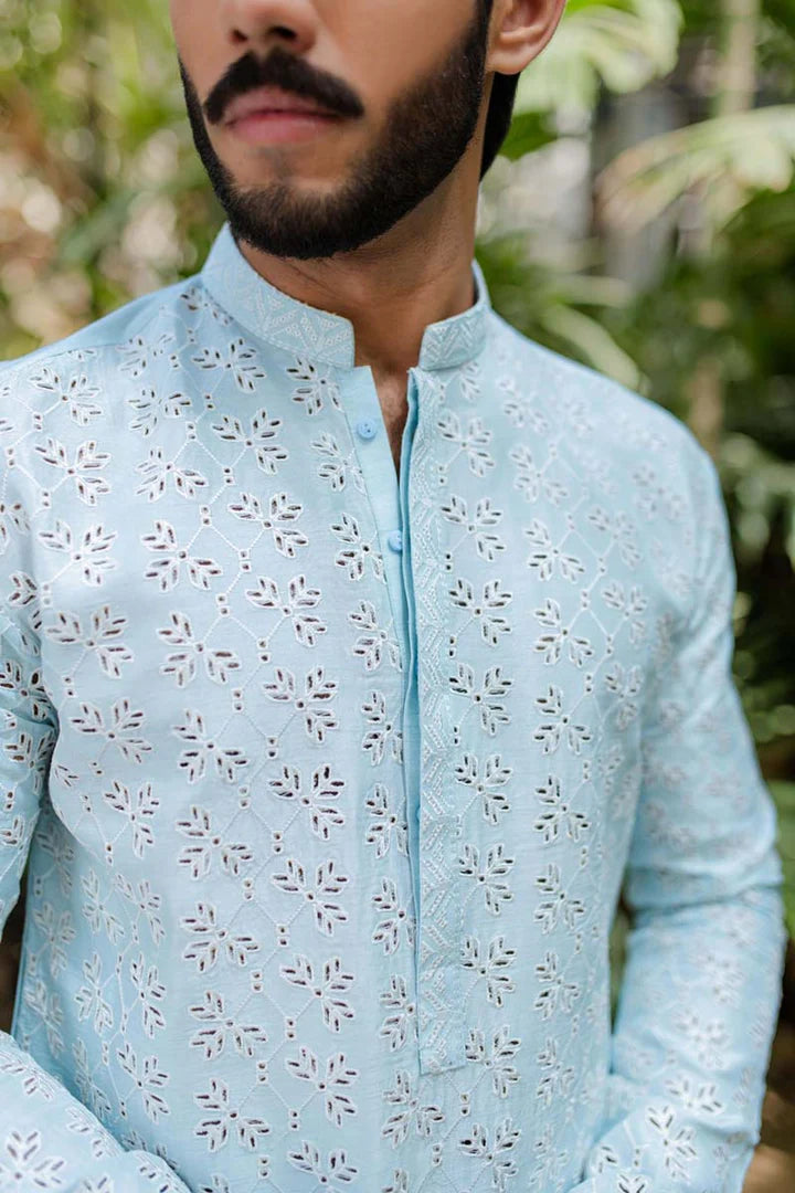 MP-03- Sophisticated Ice Blue Kurta Set Tailored For Stylish Men
