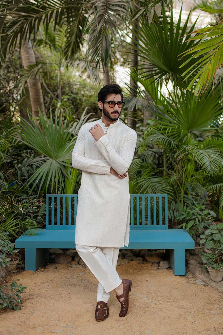 MP-04- Classic White Kurta Trouser Outfit With Subtle Detailing