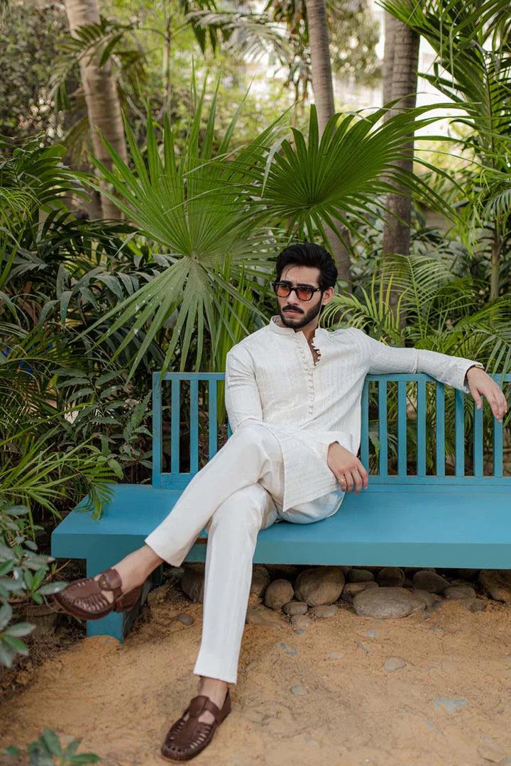 MP-04- Classic White Kurta Trouser Outfit With Subtle Detailing