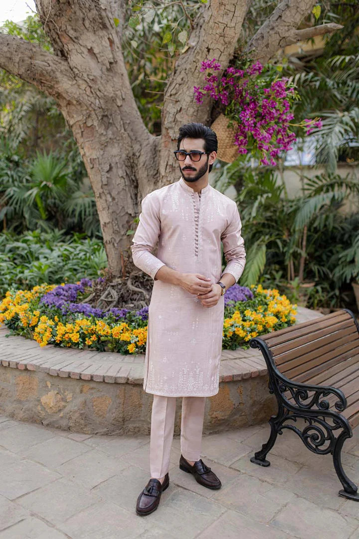 MP-06- Stylish Two-Piece Kurta Set In Blush Pink For Men