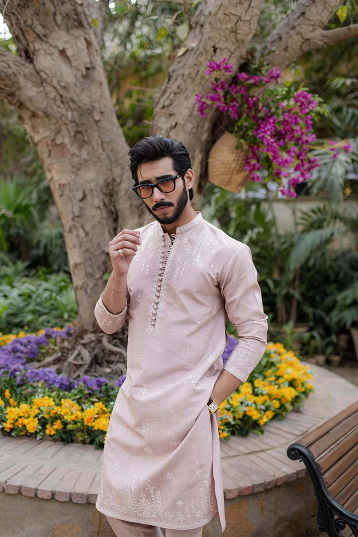 MP-06- Stylish Two-Piece Kurta Set In Blush Pink For Men