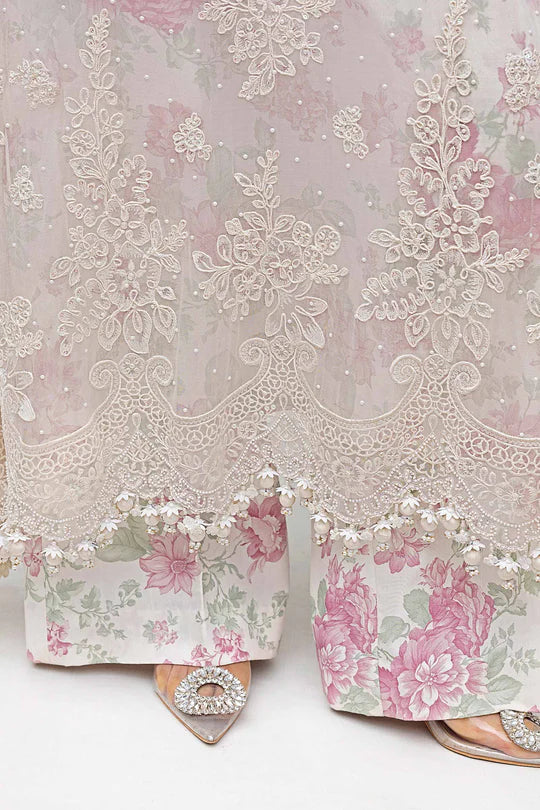 MPC-25-101 Maria B Off White Chiffon Stitched Embroidered Suit with Pearls, Raw Silk Trouser & Printed Dupatta – Order Worldwide at Pakistanimoda.com