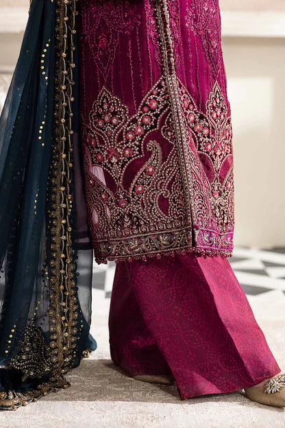 MPC-25-102 Maria B Plum Chiffon Stitched Formal Suit with Velvet Embroidery, Raw Silk Trouser & Dupatta – Pakistanimoda.com