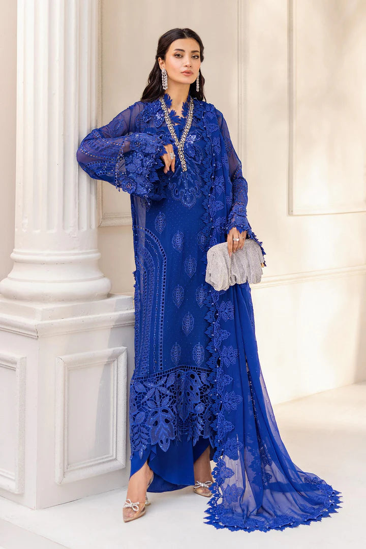 MPC-25-103 Maria B Royal Blue Luxury Stitched Chiffon Suit with 3D Embroidery, Diamantes & Dupatta – Pakistanimoda.com