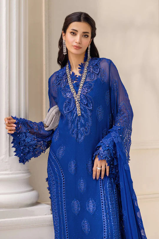 MPC-25-103 Maria B Royal Blue Luxury Stitched Chiffon Suit with 3D Embroidery, Diamantes & Dupatta – Pakistanimoda.com