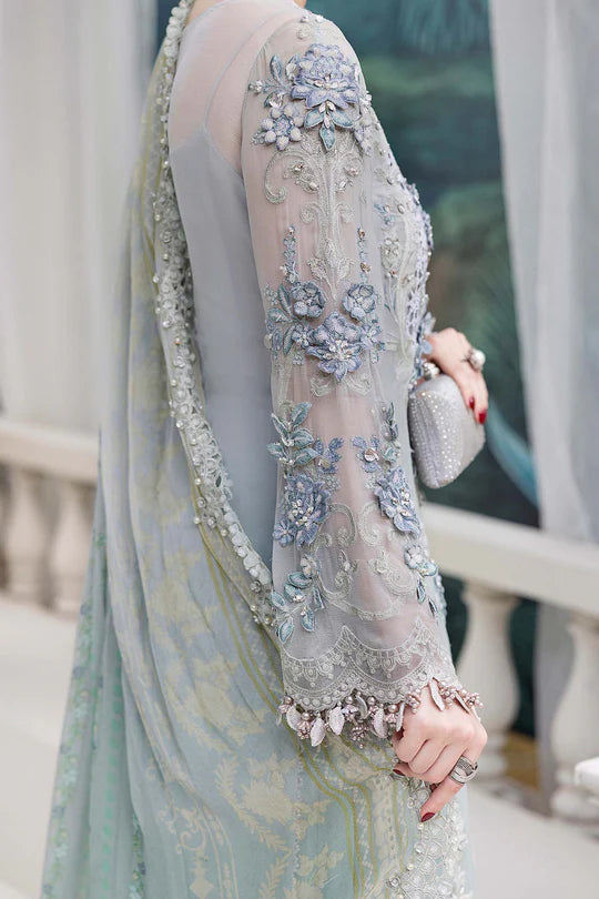 Stitched Maria B Chiffon Collection MPC-25-108 Aqua to Sea Green Embroidered Chiffon Suit with Dupatta & Raw Silk Trouser – Pakistanimoda.com