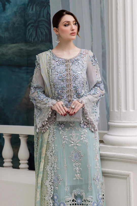 Stitched Maria B Chiffon Collection MPC-25-108 Aqua to Sea Green Embroidered Chiffon Suit with Dupatta & Raw Silk Trouser – Pakistanimoda.com
