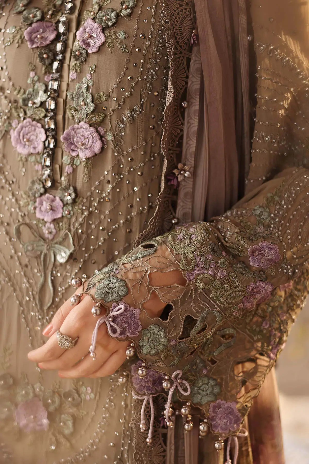 Maria B mouse grey embroidered chiffon stitched suit with chiffon dupatta for Eid