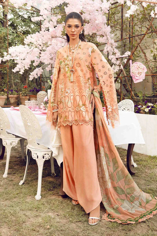MPT-2602-A- Peach Embroidered Lawn Suit By Maria.B