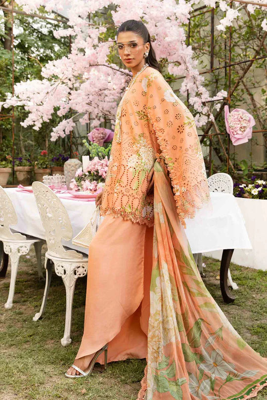 MPT-2602-A- Peach Embroidered Lawn Suit By Maria.B