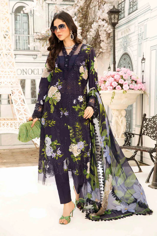 MPT-2602-B- Navy Blue Embroidered Lawn Suit By Maria.B