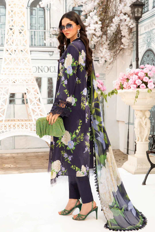 MPT-2602-B- Navy Blue Embroidered Lawn Suit By Maria.B