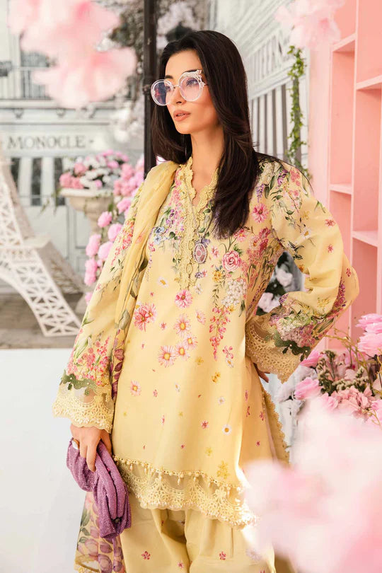 MPT-2603-A- Soft Yellow Embroidered Lawn Suit By Maria.B