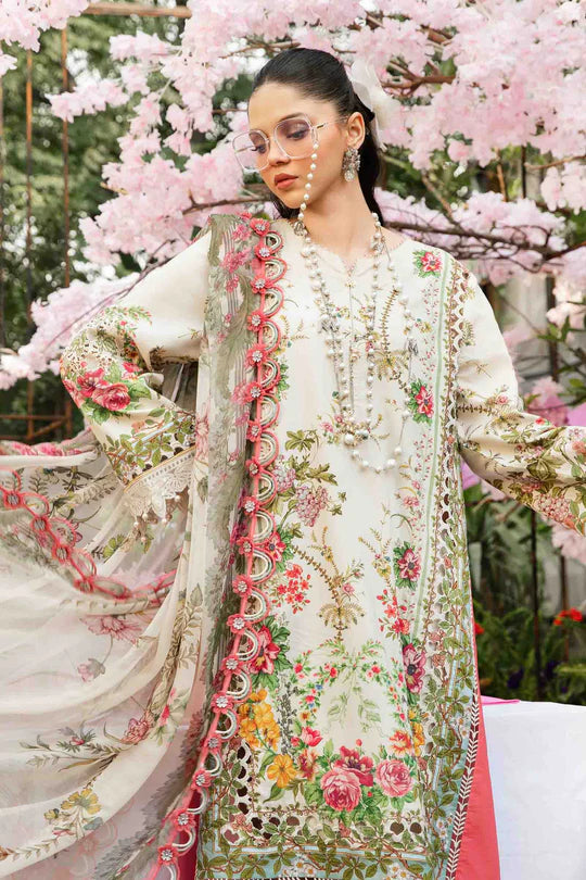 MPT-2605-A- Grey & Green Embroidered Lawn Suit By Maria.B