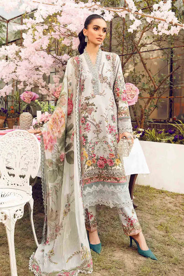 MPT-2605-B- Grey Embroidered Lawn Suit By Maria.B