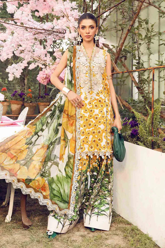 MPT-2606-A- Mustard & Green Embroidered Lawn Suit By Maria.B