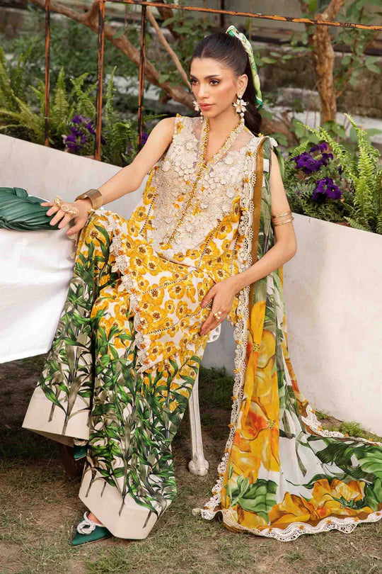 MPT-2606-A- Mustard & Green Embroidered Lawn Suit By Maria.B