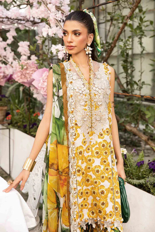 MPT-2606-A- Mustard & Green Embroidered Lawn Suit By Maria.B