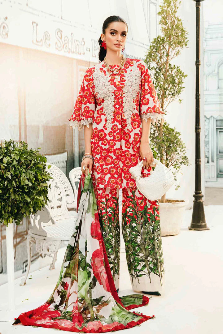 MPT-2606-B- Orange & Green Embroidered Lawn Suit By Maria.B
