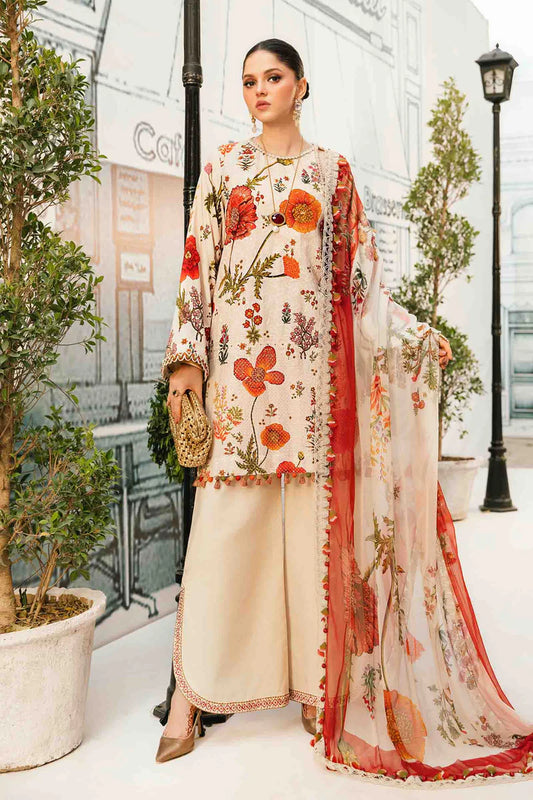 MPT-2607-A- Beige Embroidered Lawn Suit By Maria.B