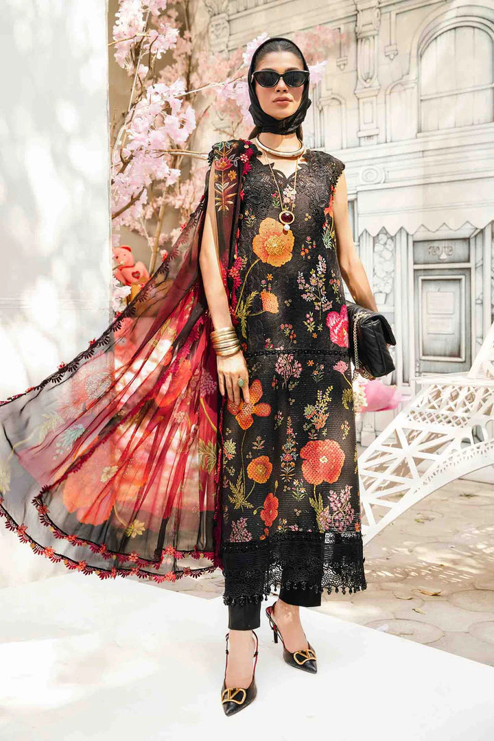 MPT-2607-B- Black Embroidered Lawn Suit By Maria.B