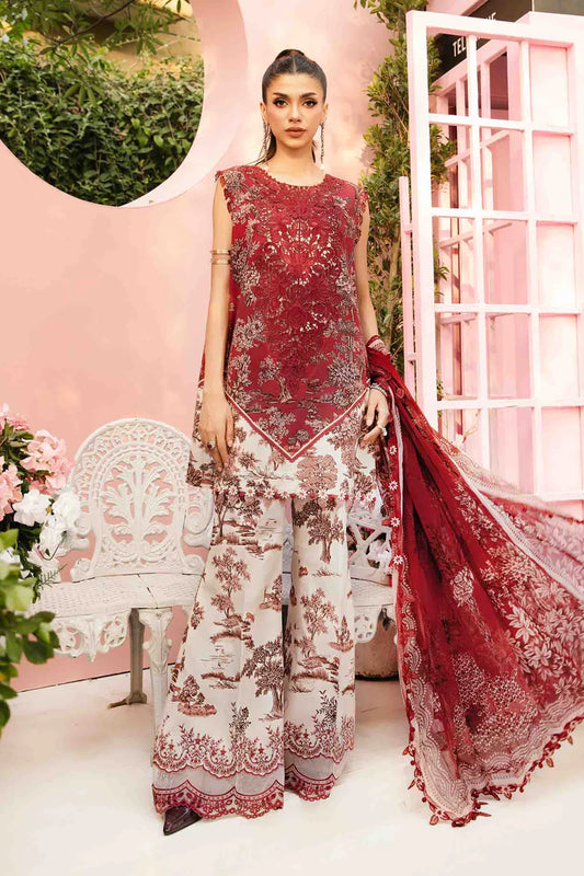 MPT-2608-A- Red & Beige Embroidered Lawn Suit By Maria.B