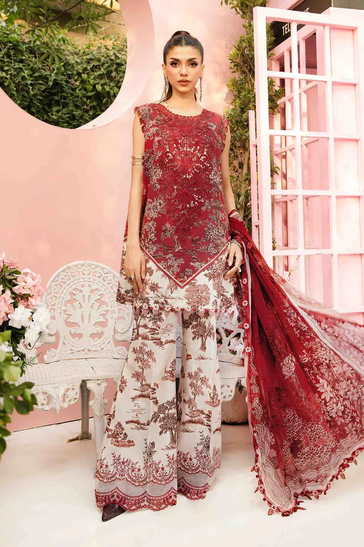 MPT-2608-A- Red & Beige Embroidered Lawn Suit By Maria.B