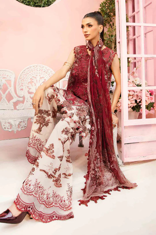 MPT-2608-A- Red & Beige Embroidered Lawn Suit By Maria.B
