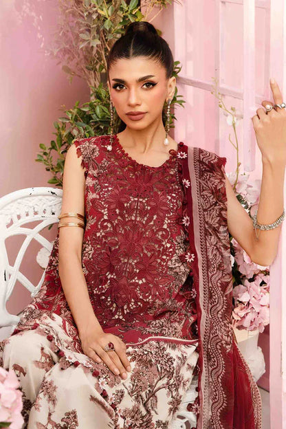 MPT-2608-A- Red & Beige Embroidered Lawn Suit By Maria.B