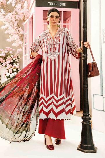 MPT-2609-A- Red & White Embroidered Lawn Suit By Maria.B
