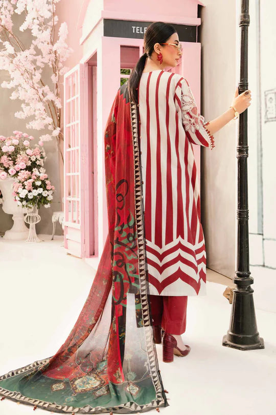 MPT-2609-A- Red & White Embroidered Lawn Suit By Maria.B