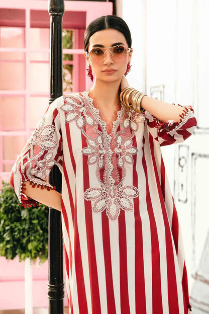 MPT-2609-A- Red & White Embroidered Lawn Suit By Maria.B