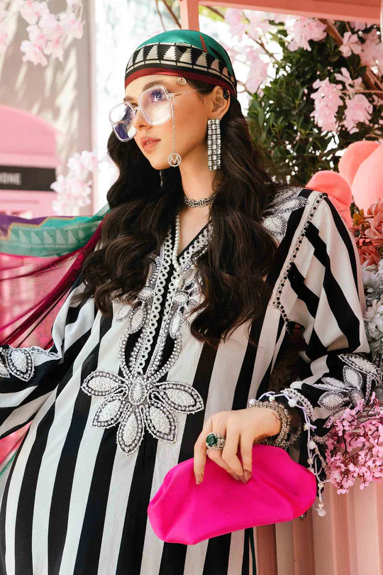 MPT-2609-B- Black & White Embroidered Lawn Suit By Maria.B