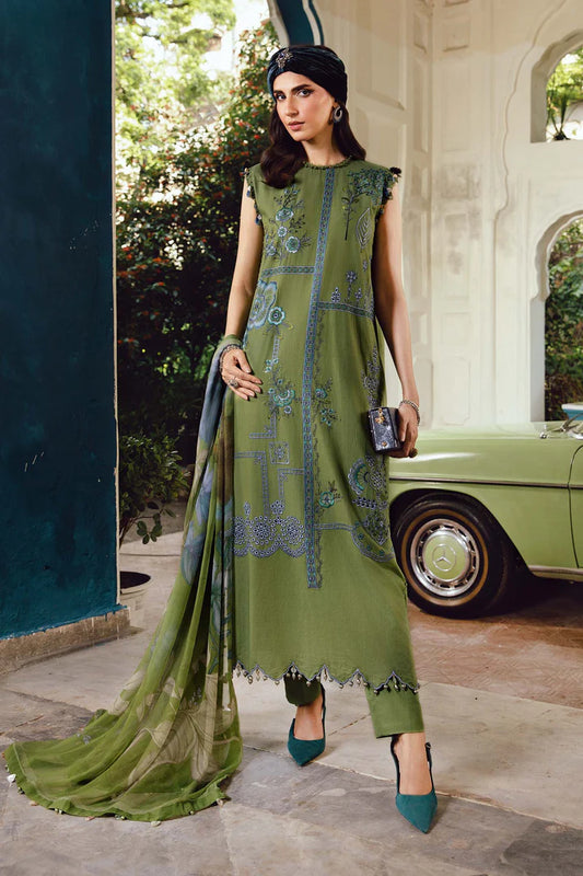MPT-2701-A – Maria B M.Prints Green Stitched Cambric Outfit with chiffon dupatta – Pakistanimoda