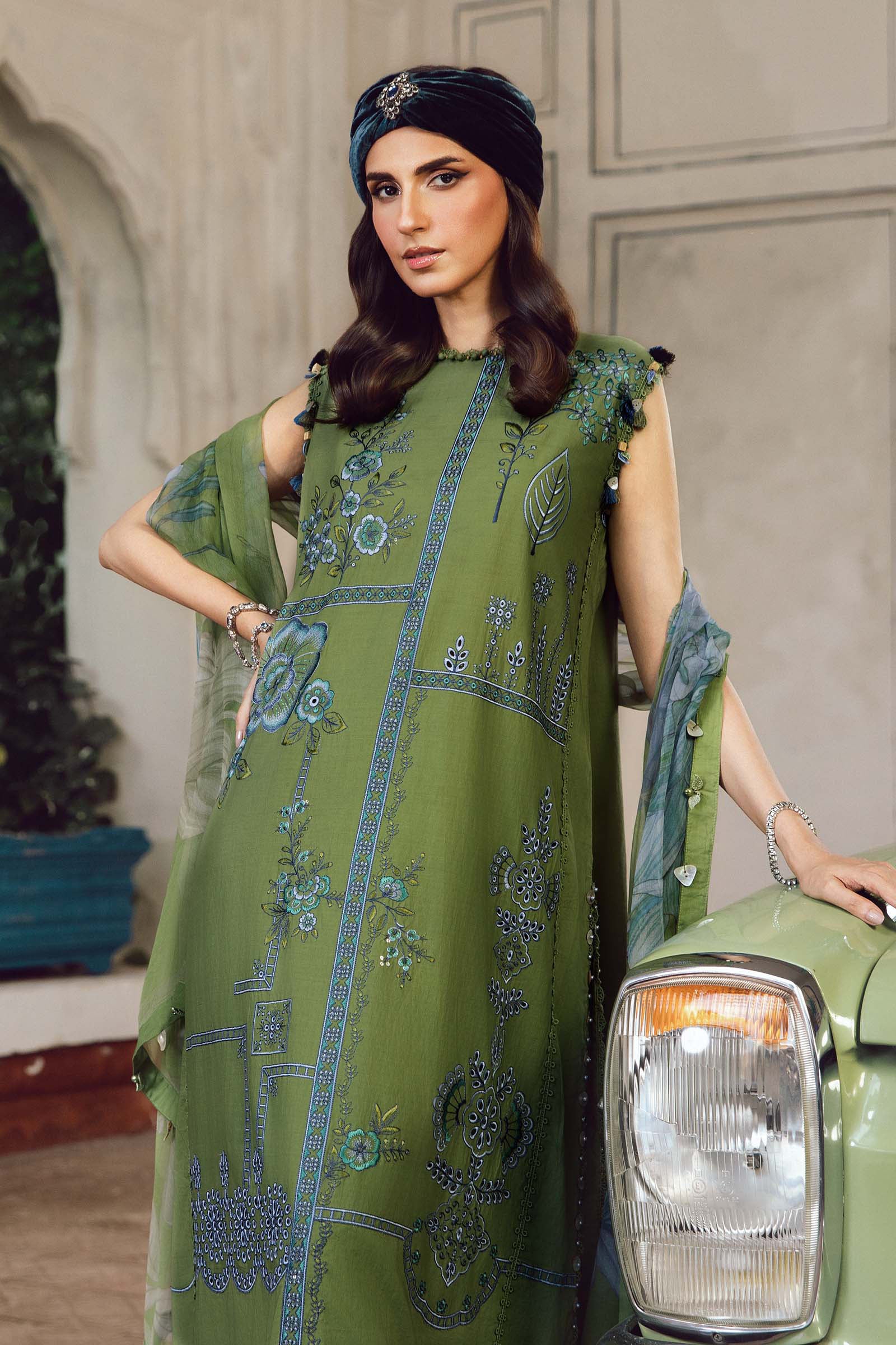 MPT-2701-A – Maria B M.Prints Green Stitched Cambric Outfit with chiffon dupatta – Pakistanimoda