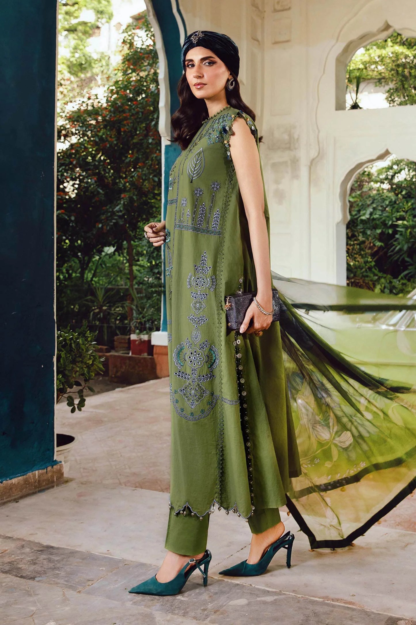 MPT-2701-A – Maria B M.Prints Green Stitched Cambric Outfit with chiffon dupatta – Pakistanimoda