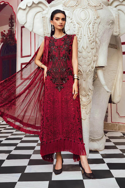 MPT-2702-A – Maria B M.Prints Red & Black Stitched Linen Suit with chiffon dupatta – shop at Pakistanimoda