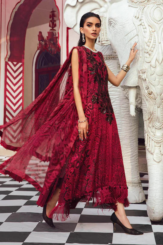 MPT-2702-A – Maria B M.Prints Red & Black Stitched Linen Suit with chiffon dupatta – shop at Pakistanimoda