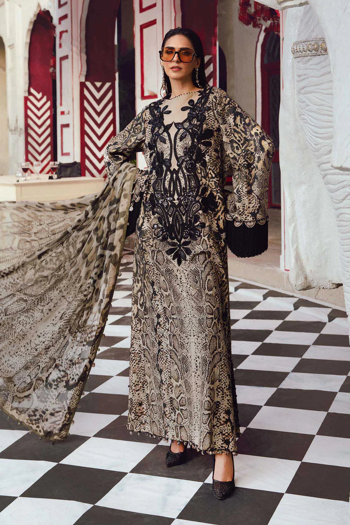 MPT-2702-B – Maria B M.Prints Beige & Black Stitched Linen Suit with chiffon dupatta – shop at Pakistanimoda