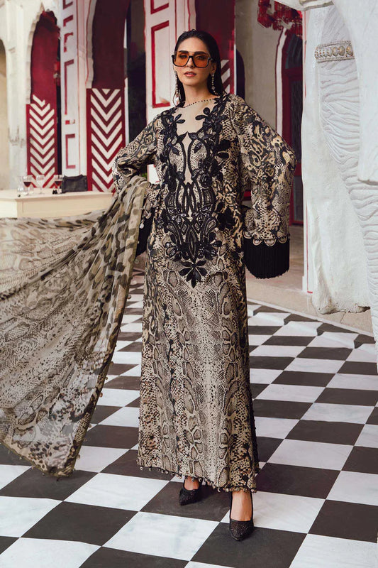 MPT-2702-B – Maria B M.Prints Beige & Black Stitched Linen Suit with chiffon dupatta – shop at Pakistanimoda